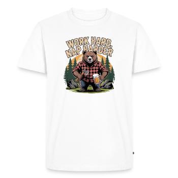 Work Hard Nap Harder Bear - Men's Premium Organic T-Shirt - white - Front - Nico (187cm)