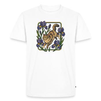 Elegant Cat Among Iris Flowers - Men's Premium Organic T-Shirt - white - Front - Nico (187cm)