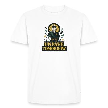 Unpave Tomorrow – Unsealing the City - Men's Premium Organic T-Shirt - white - Front - Nico (187cm)