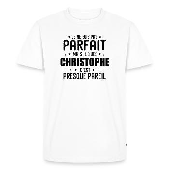 Christophe: authentic, imperfect, top, proud - Men's Premium Organic T-Shirt - white - Front - Nico (187cm)