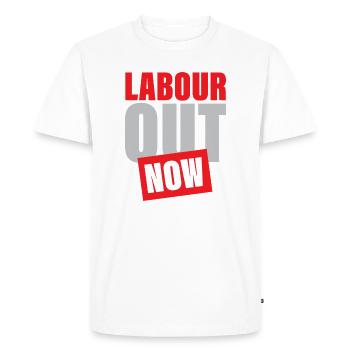Labour Out Now Bold Protest Design - Men's Premium Organic T-Shirt - white - Front - Nico (187cm)