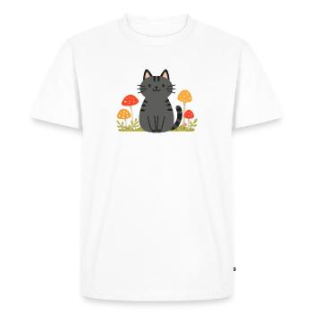 Whimsical Black Cat with Colourful Mushrooms - Men's Premium Organic T-Shirt - white - Front - Nico (187cm)