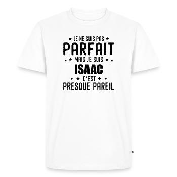 Isaac: authentic, imperfect, top, perfection - Men's Premium Organic T-Shirt - white - Front - Nico (187cm)