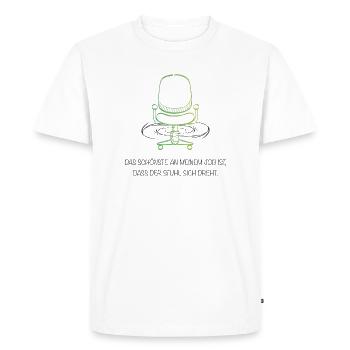 Humour de bureau – La meilleure chose à propos de mon travail ? La chaise pivotante - T-shirt Premium bio Homme - blanc - Devant - Nico (187cm)