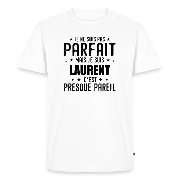 Laurent : authentique, imparfait, top, perfection - T-shirt Premium bio Homme - blanc - Devant - Nico (187cm)