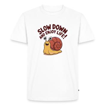 Whimsical Snail with Inspirational Message - Men's Premium Organic T-Shirt - white - Front - Nico (187cm)