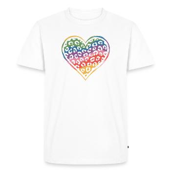 Rainbow Leopard Heart Design - Men's Premium Organic T-Shirt - white - Front - Nico (187cm)