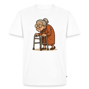 Humorous senior woman with walker illustration - Men's Premium Organic T-Shirt - white - Front - Nico (187cm)