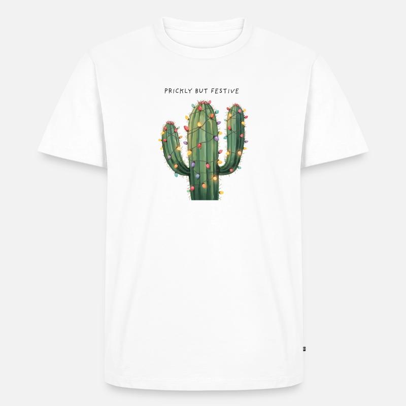 Großer Weihnachtskaktus – Prickly but Festive - Männer Premium Bio T-Shirt - Weiß