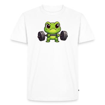 Cartoon frog with dumbbell weightlifting fitness - Men's Premium Organic T-Shirt - white - Front - Nico (187cm)