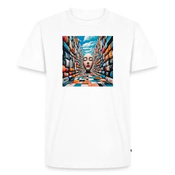 Mysterious Face in Colorful Library - Men's Premium Organic T-Shirt - white - Front - Nico (187cm)
