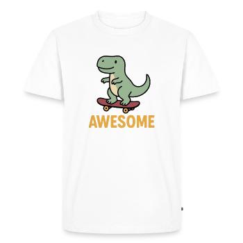 Casual dinosaur on skateboard - Men's Premium Organic T-Shirt - white - Front - Nico (187cm)