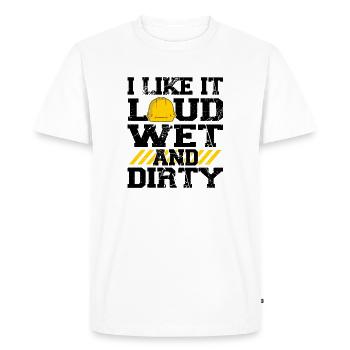 J'aime les hommes qui disent des choses fortes et sales sur les chantiers de construction - T-shirt Premium bio Homme - blanc - Devant - Nico (187cm)