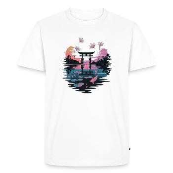 Torii japonais au bord du lac avec Koi et Lotus - T-shirt Premium bio Homme - blanc - Devant - Nico (187cm)