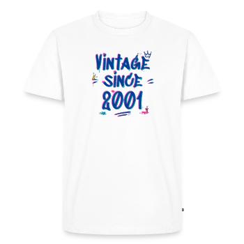 Vintage Since 2001 Graffiti Glitch 24ème Bday Vibes - T-shirt Premium bio Homme - blanc - Devant - Nico (187cm)