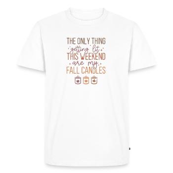 Autumn Candle and Cinnamon Scent Text Design - Men's Premium Organic T-Shirt - white - Front - Nico (187cm)