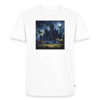 Dinosaures contre château médiéval près de Vollm - T-shirt Premium bio Homme - blanc - Devant - Nico (187cm)