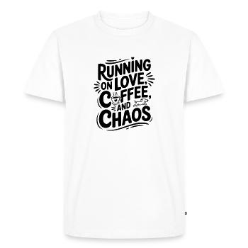 Courir sur l'amour, le café et le chaos - T-shirt Premium bio Homme - blanc - Devant - Nico (187cm)
