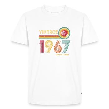 Vintage 1970s Sunburst Retro Design - Men's Premium Organic T-Shirt - white - Front - Nico (187cm)