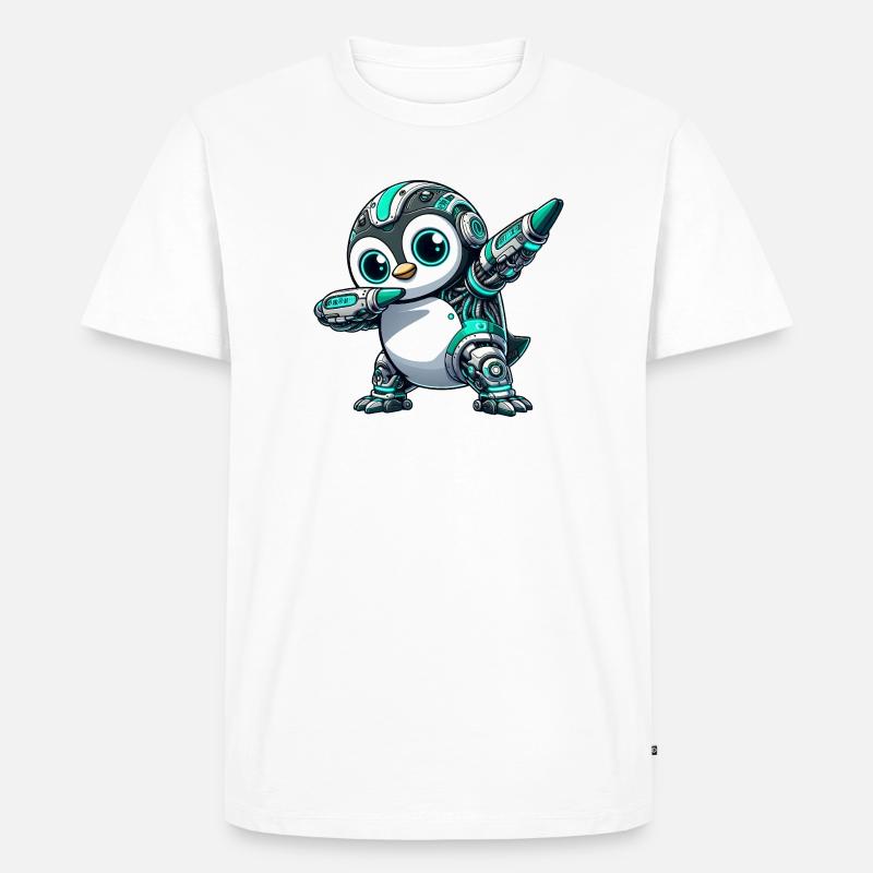 Futuristischer Pinguin Roboter Cyborg Technik  - Männer Premium Bio T-Shirt - Weiß