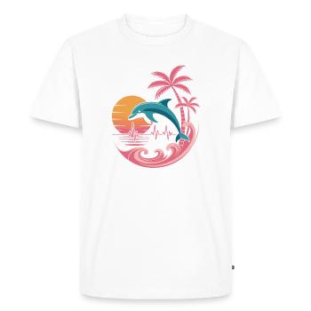 Dolphin and palm sunset design - Men's Premium Organic T-Shirt - white - Front - Nico (187cm)