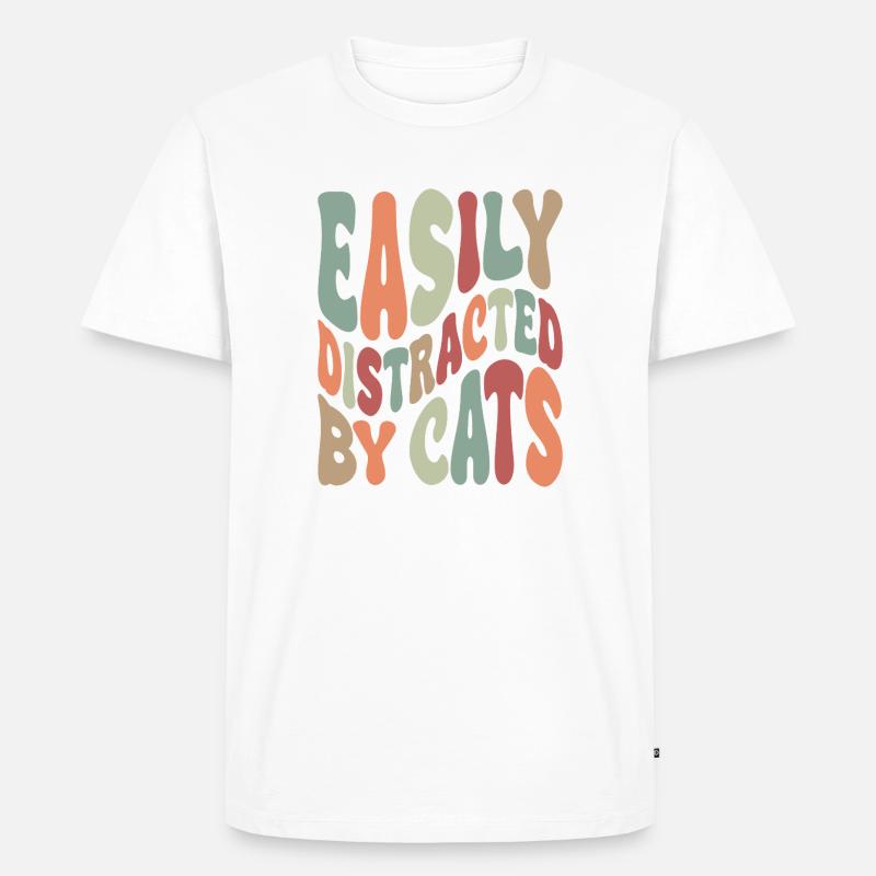 Easily Disctracted By Katzen - Männer Premium Bio T-Shirt - Weiß
