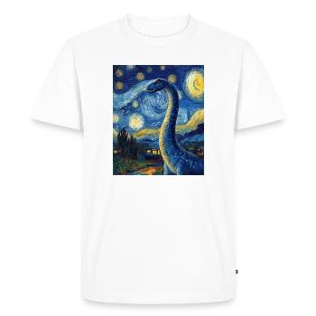 Brachiosaure Dino Style Van Gogh Étoilé - T-shirt Premium bio Homme - blanc - Devant - Nico (187cm)