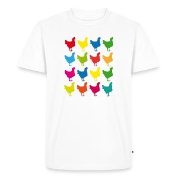Colorful Chickens Silhouette Graphic - Men's Premium Organic T-Shirt - white - Front - Nico (187cm)