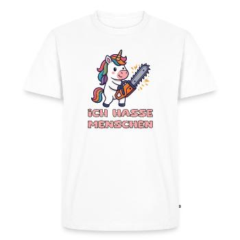 Licorne avec tronçonneuse et humour - T-shirt Premium bio Homme - blanc - Devant - Nico (187cm)