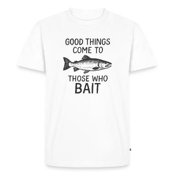 Les bonnes choses arrivent à ceux qui appâtent – Sketchy Fish - T-shirt Premium bio Homme - blanc - Devant - Nico (187cm)