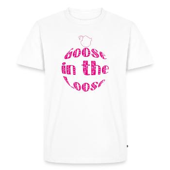Goose on the Loose – Funny Retro Floral Typography - T-shirt Premium bio Homme - blanc - Devant - Nico (187cm)