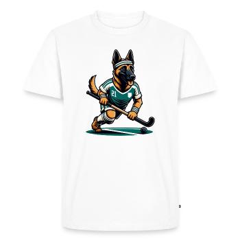 German Shepherd Field Hockey Player Number 21 - Men's Premium Organic T-Shirt - white - Front - Nico (187cm)