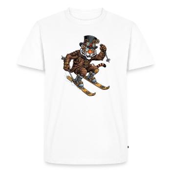 Steampunk Tiger Skier With Top Hat - Men's Premium Organic T-Shirt - white - Front - Nico (187cm)