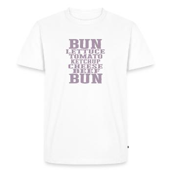 Delicious burgers with meat, tomato, cheese, ketchup - Men's Premium Organic T-Shirt - white - Front - Nico (187cm)