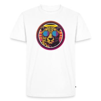 Léopard avec lunettes de soleil de style rétro - T-shirt Premium bio Homme - blanc - Devant - Nico (187cm)