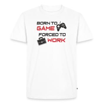 Né pour le jeu et la motivation au travail - T-shirt Premium bio Homme - blanc - Devant - Nico (187cm)
