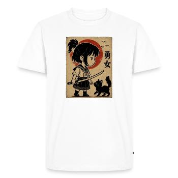 Brave girl with katana and cat - Men's Premium Organic T-Shirt - white - Front - Nico (187cm)