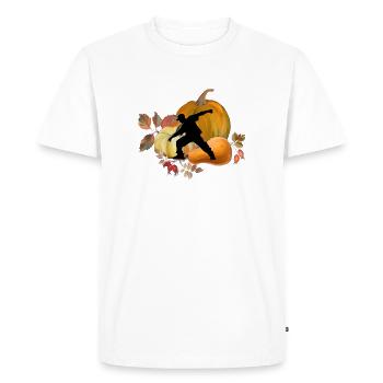 Dynamic Dancer in Autumn Pumpkin Scene Art - Men's Premium Organic T-Shirt - white - Front - Nico (187cm)