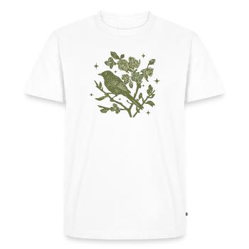 Oiseau floral gravé sur fond mystérieux - T-shirt Premium bio Homme - blanc - Devant - Nico (187cm)