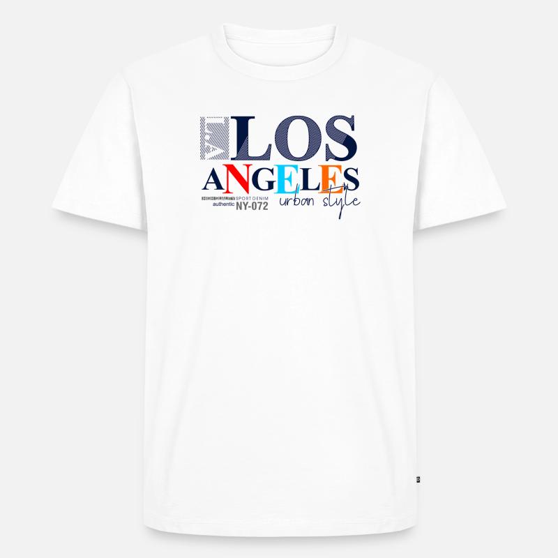 Lebendiges Stadtbild mit buntem Text - Männer Premium Bio T-Shirt - Weiß