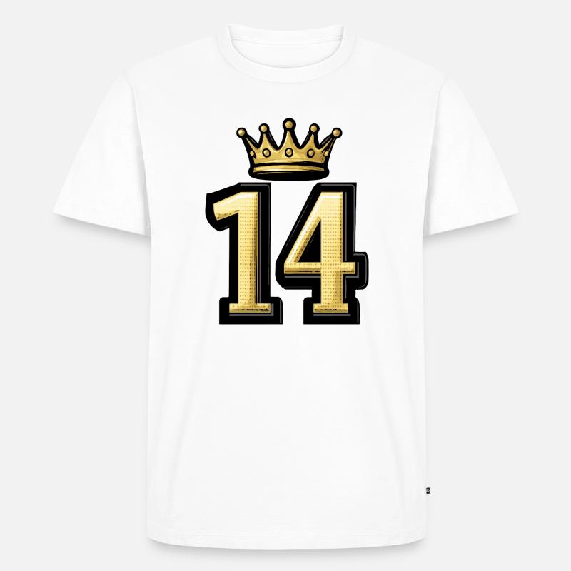 14 Zahl Krone - Männer Premium Bio T-Shirt - Weiß