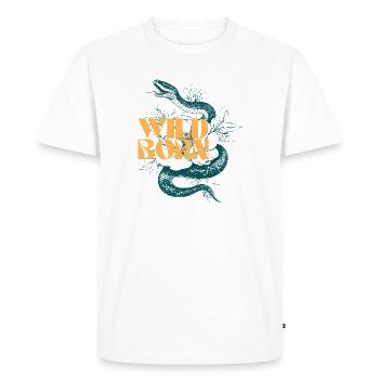 Wild Born Animal Motif Design - Men's Premium Organic T-Shirt - white - Front - Nico (187cm)