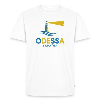 Odessa Lighthouse Night Scene Tee - Men's Premium Organic T-Shirt - white - Front - Nico (187cm)