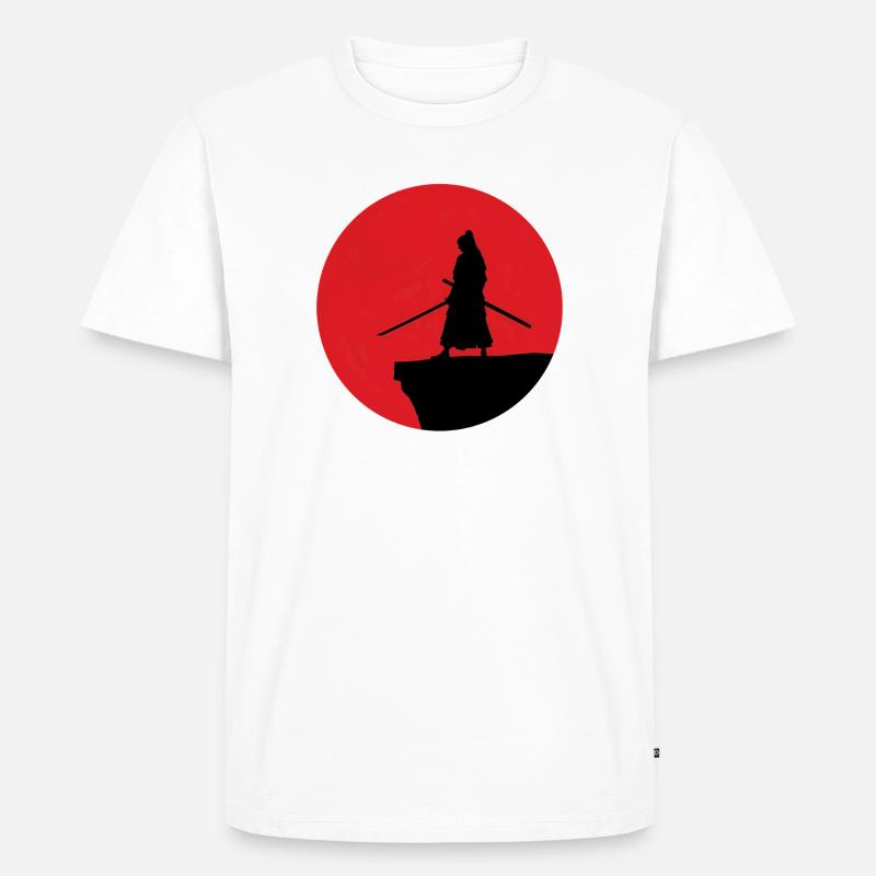 Samurai Silhouette vor rotem Mond - Männer Premium Bio T-Shirt - Weiß