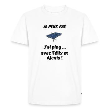Je peux pas - J'ai ping avec Félix et Alexis  - T-shirt Premium bio Homme - blanc - Devant - Nico (187cm)