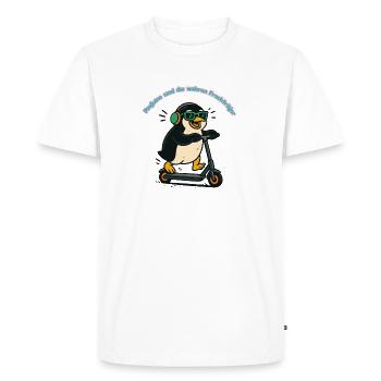 Manchot queue-de-pie sur trottinette - T-shirt Premium bio Homme - blanc - Devant - Nico (187cm)
