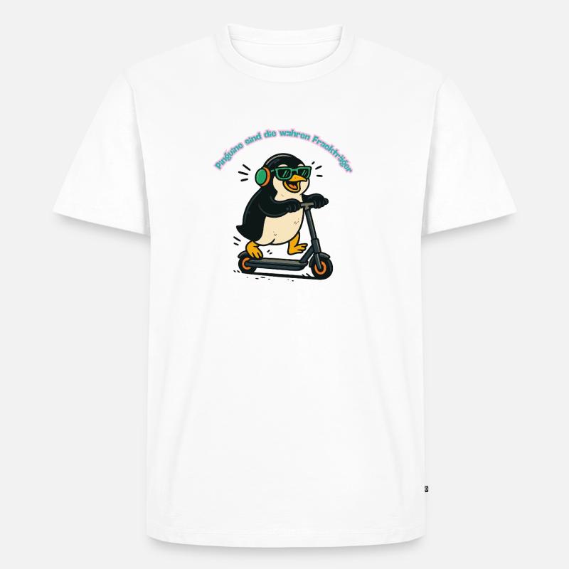 Frackpinguin auf Scooter - Männer Premium Bio T-Shirt - Weiß