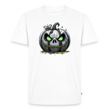 Citrouille zombie sinistre aux yeux verts - T-shirt Premium bio Homme - blanc - Devant - Nico (187cm)