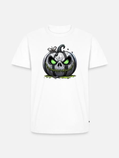 Grim Pumpkin Zombie with Green Eyes - Men's Premium Organic T-Shirt - white
