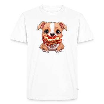 Süßer Pitbull beim Essen von Lasagne Cartoon - Men's Premium Organic T-Shirt - white - Front - Nico (187cm)
